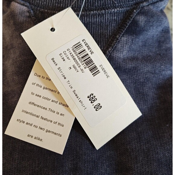 Evereve Sweatshirt Womens Medium Navy Beck Stripe Trim Rainbow Sleeve Crewneck - Picture 8 of 12